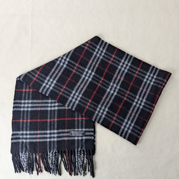 BURBERRY London Vintage Classic Nova Check Knit 100% Lambs Wool Black SCARF - Picture 1 of 6